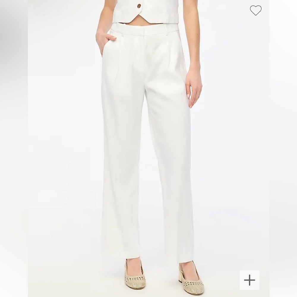 NEW J.Crew Factory Linen-blend wide-leg pleated trouser pant Size 2P White